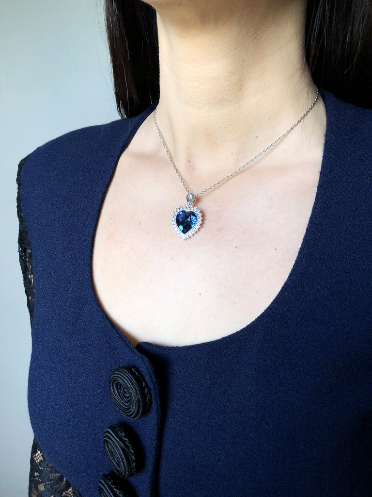 ☆Hei☆ crystal heart necklace HE23WINFG635XXFR Silver Crystal Heart Pendant Necklace Birthday Gift For Wife