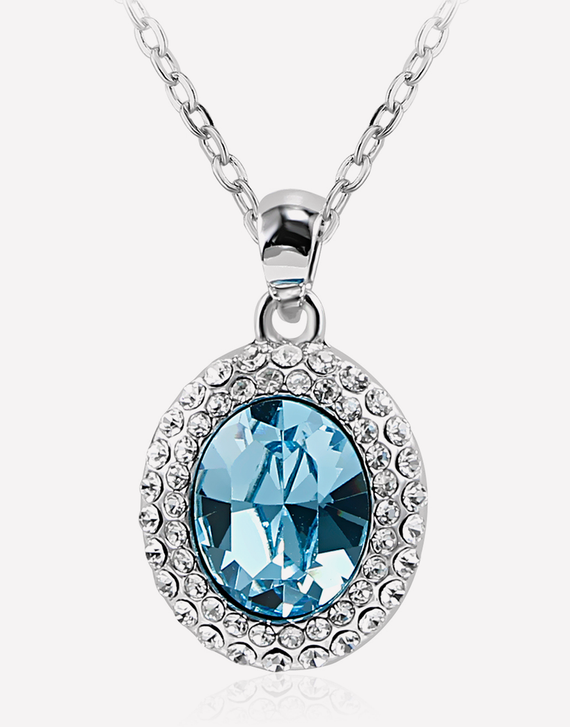 Oflara Halo Ocean Blue Crystal Necklace