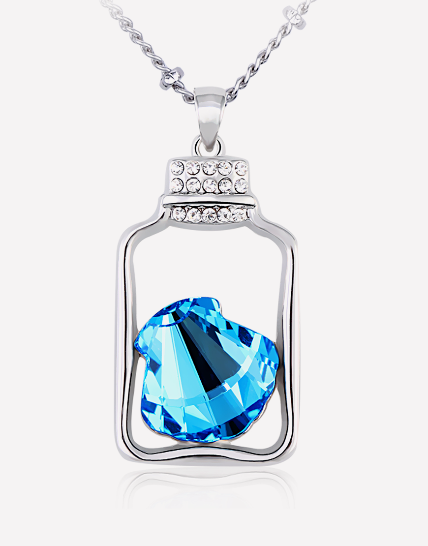 Oflara Flasket Ocean Blue Crystal Necklace