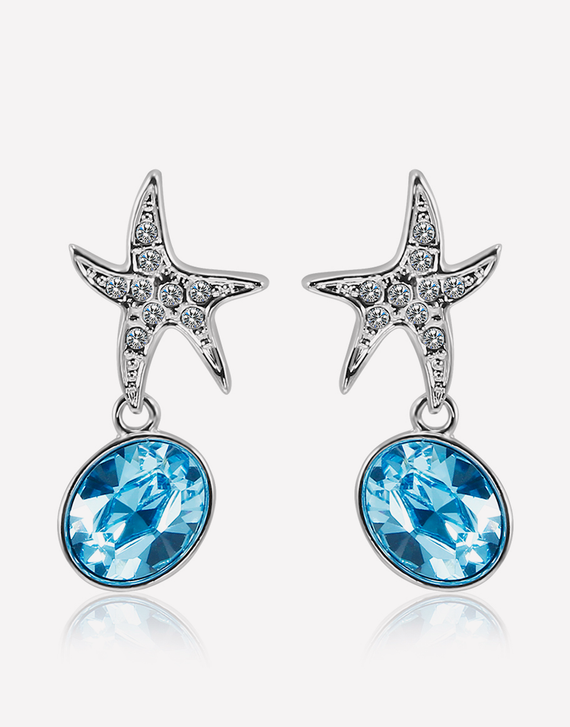 Oflara Oceanblue  Starfish Crystal Dangle Earrings