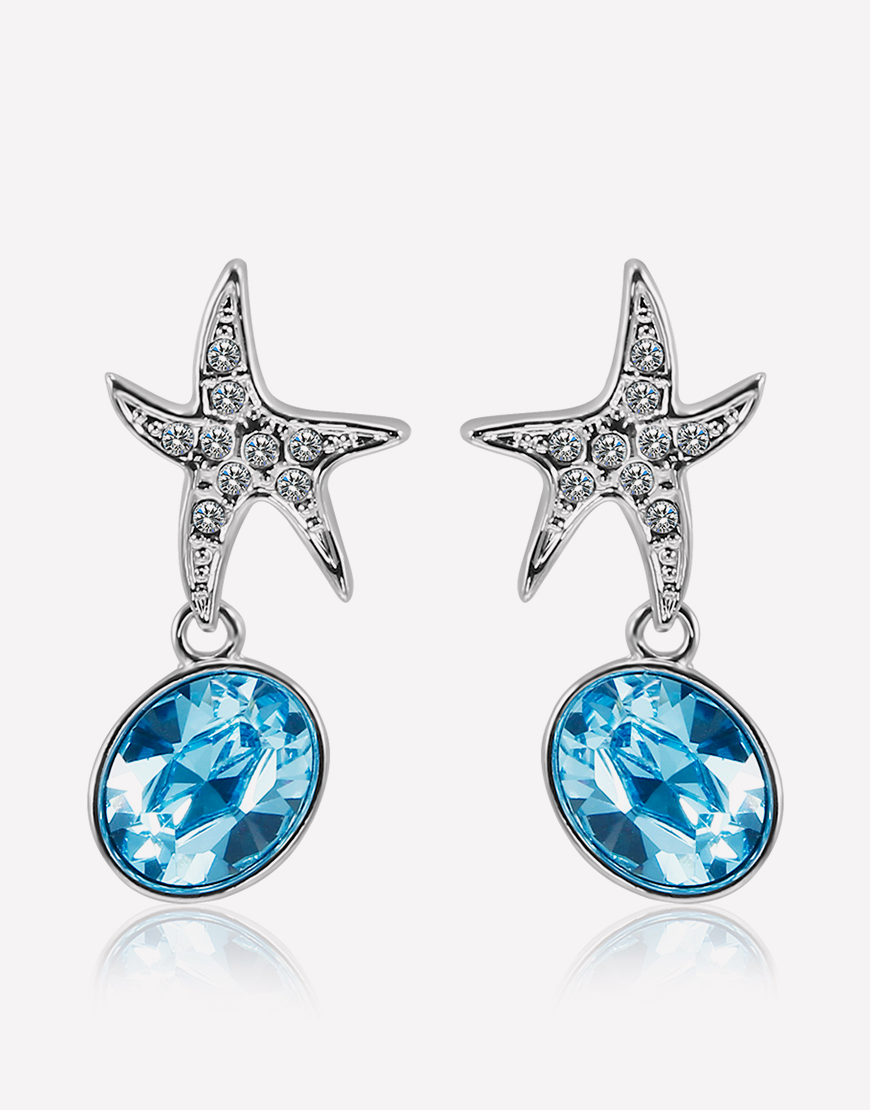 Oflara Oceanblue  Starfish Crystal Dangle Earrings
