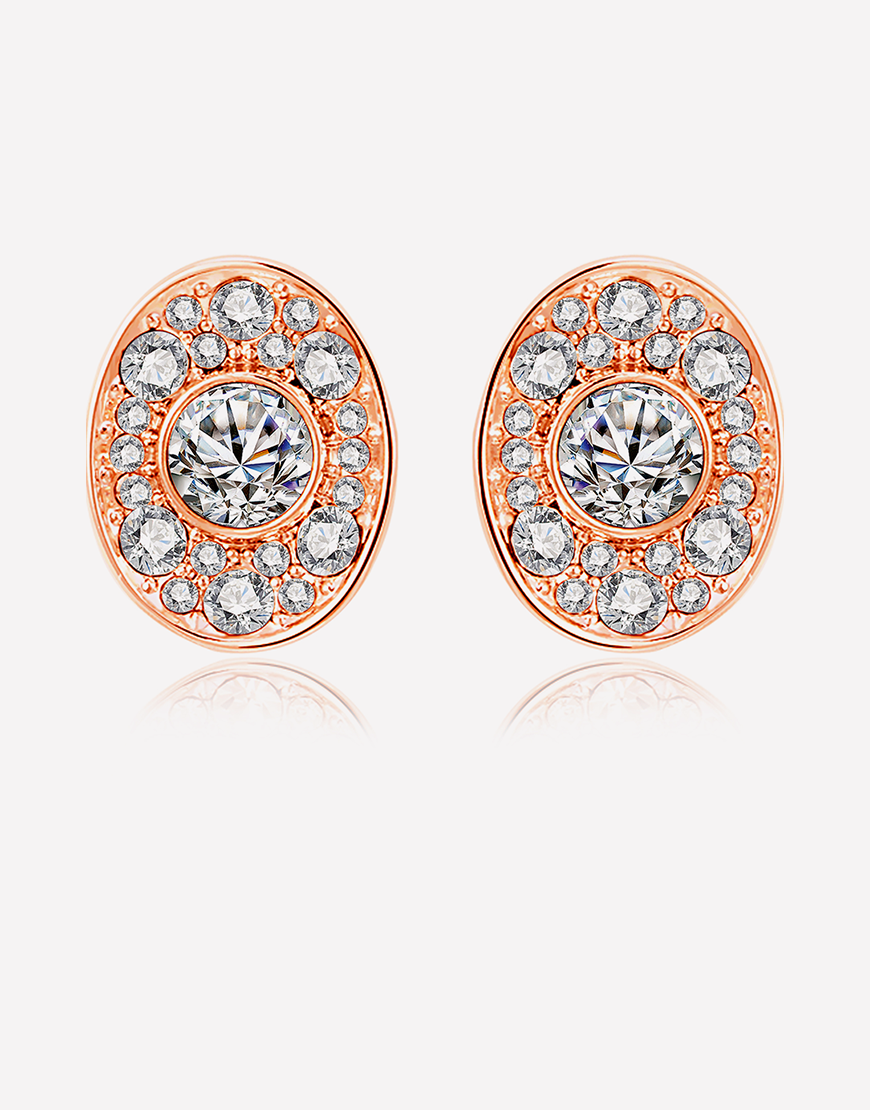 Oflara Oval Shaped Crystal Earrings