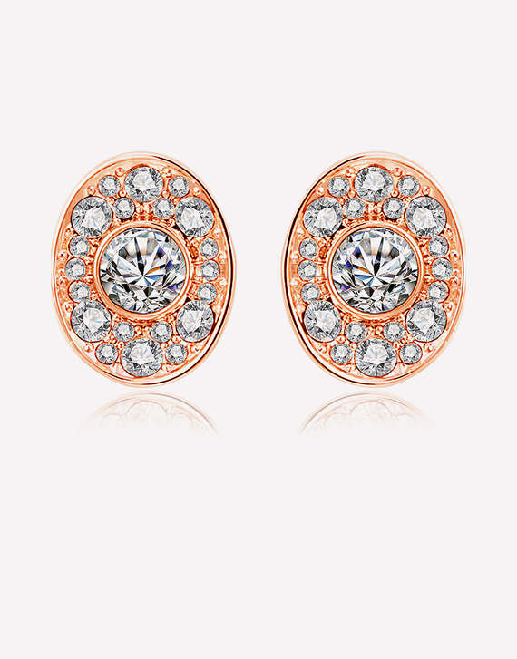 Oflara Oval Shaped Crystal Earrings