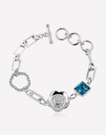 Oflara Square Crystal Flower Adjustable Silver Bracelet