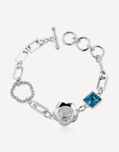 Oflara Square Crystal Flower Adjustable Silver Bracelet