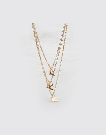 Birds layered necklace pendant. Gold color plating