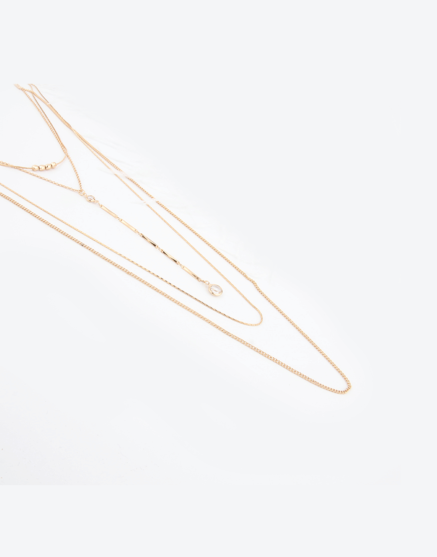 Multi Layered Crystal long chain Necklace, gold color plating