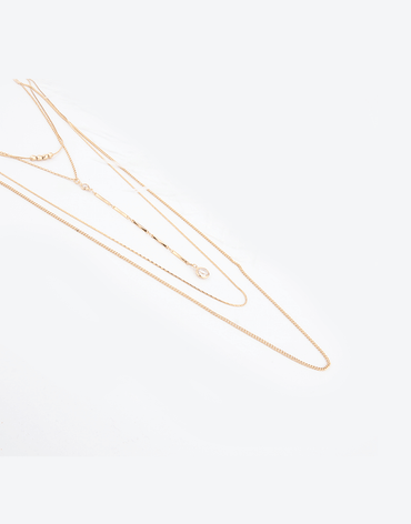 Multi Layered Crystal long chain Necklace, gold color plating