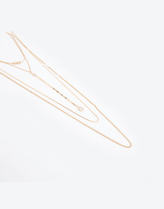 Multi Layered Crystal long chain Necklace, gold color plating