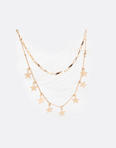 Layered Star necklace pendant, gold color plated necklace