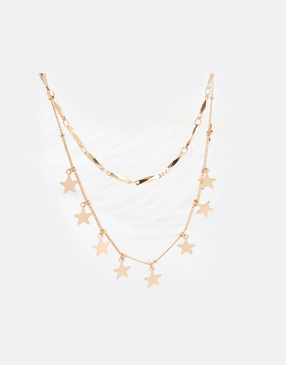 Layered Star necklace pendant, gold color plated necklace