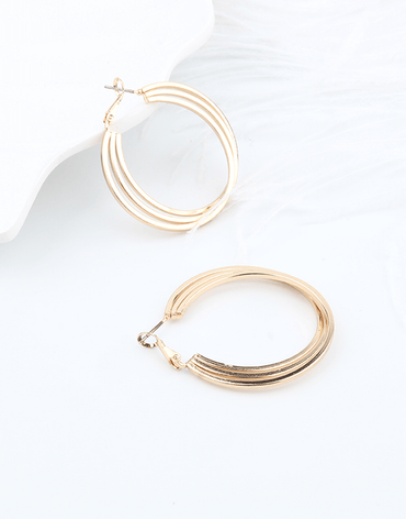 Three tiered Hoop Earrings, Gold Color