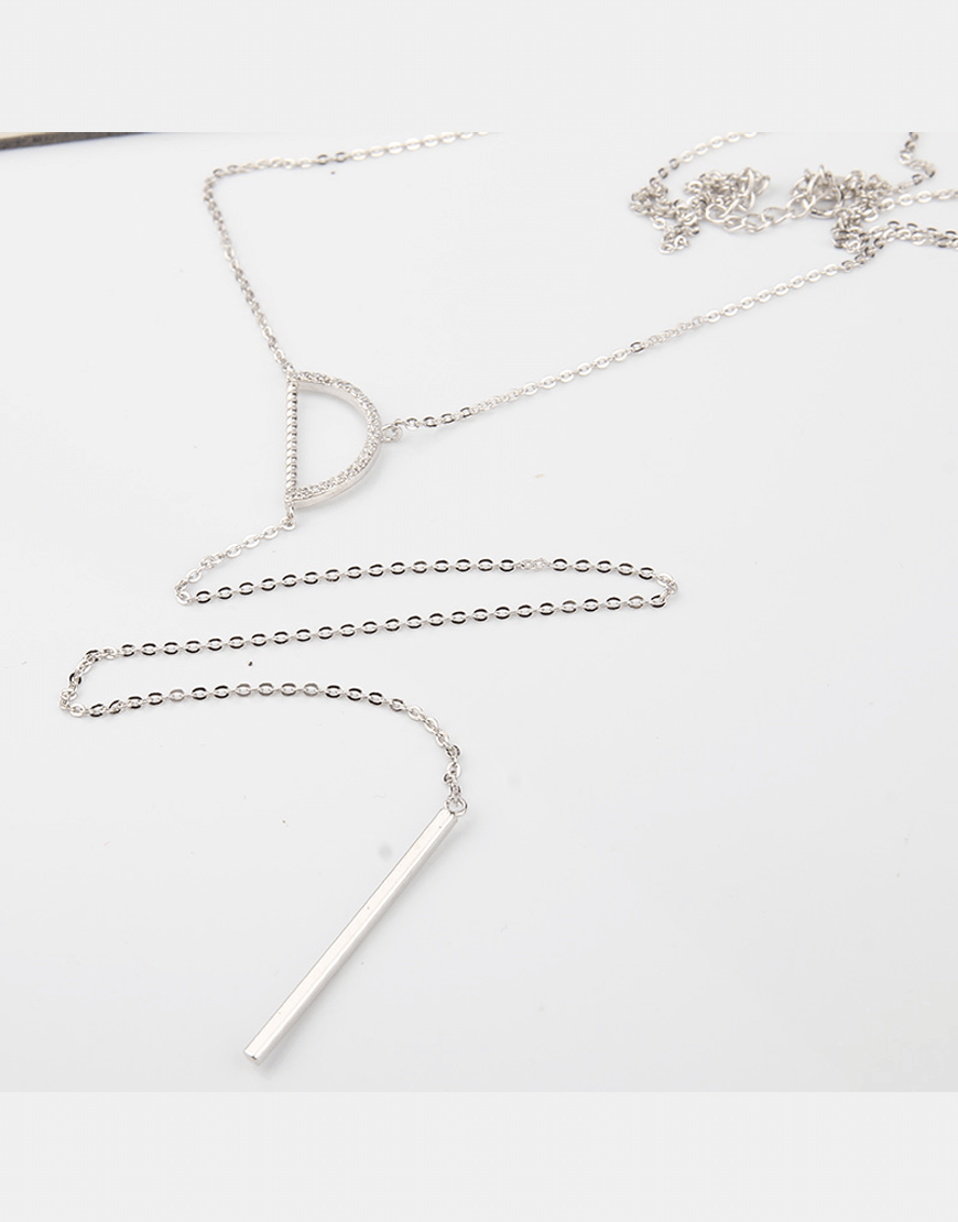 Half Circle Lariat Long Chain Necklace, Sterling silver