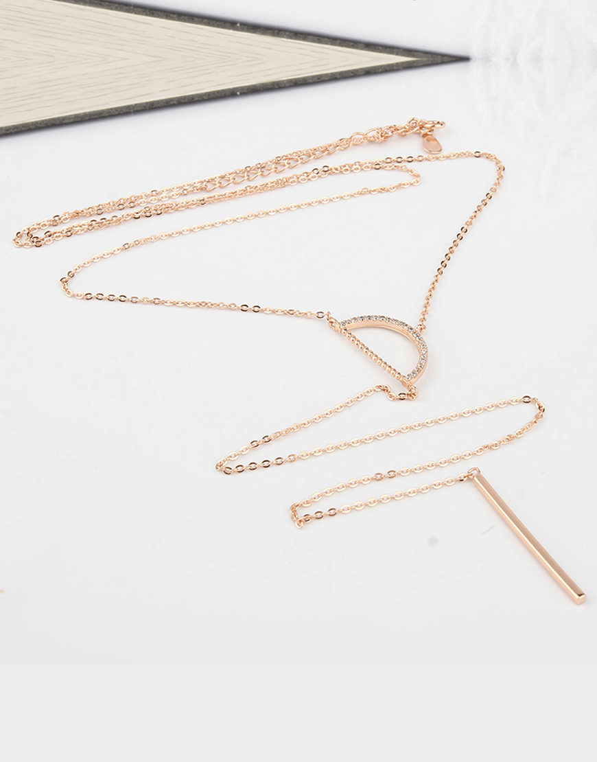 Half Circle Long Chain Necklace, Rose gold