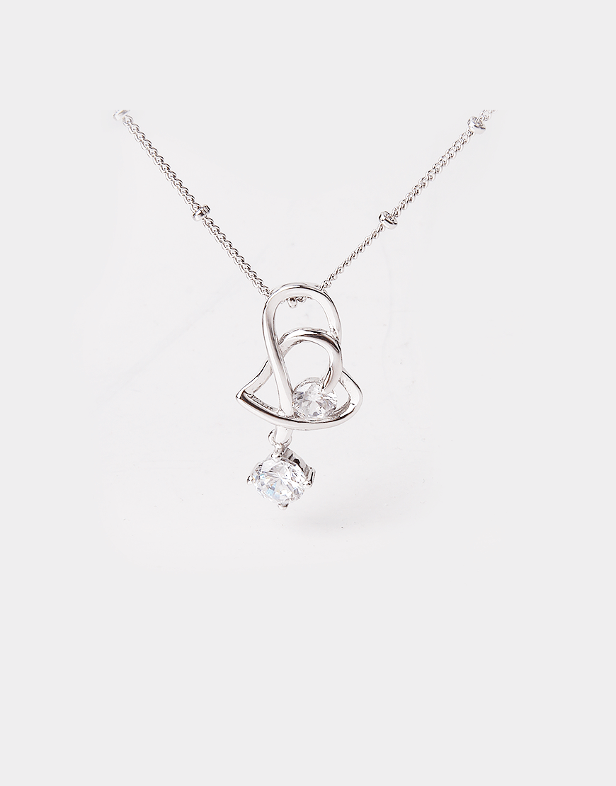 Intertwined Heart Crystal Pendant Necklace, sterling silver chain