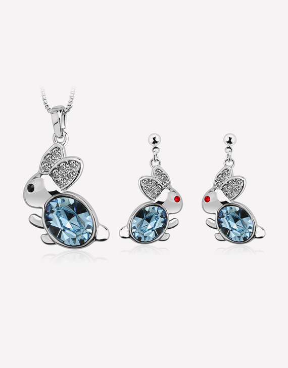 Bunny Rabbit Jewelry Set, Sterling Silver Plating