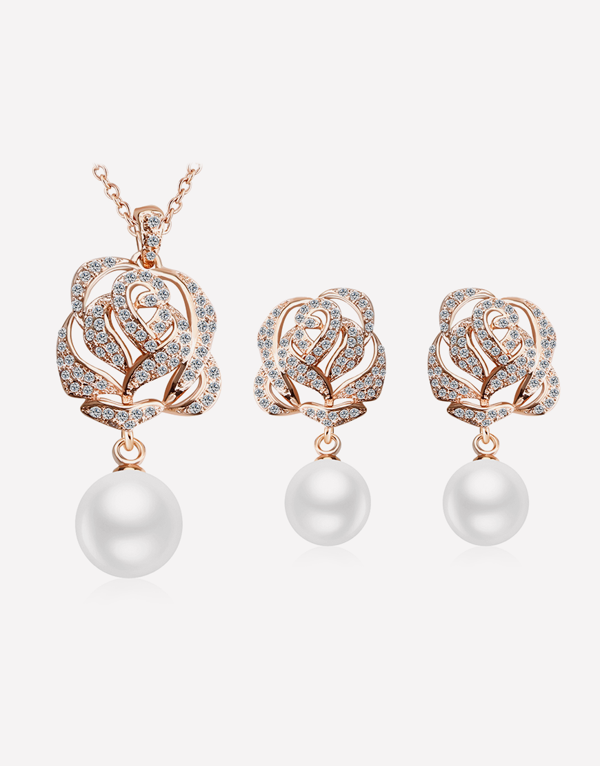 Pearl Flower Drop Crystal Jewelry Set