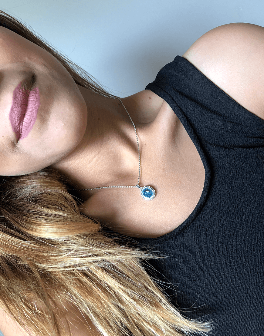 Buy Swarovski Halo Ocean Blue Crystal Necklace at Sale Prices