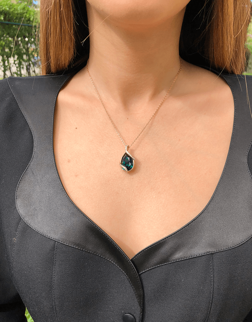 Oflara Pear Pendant Crystal Necklace (Real Look)