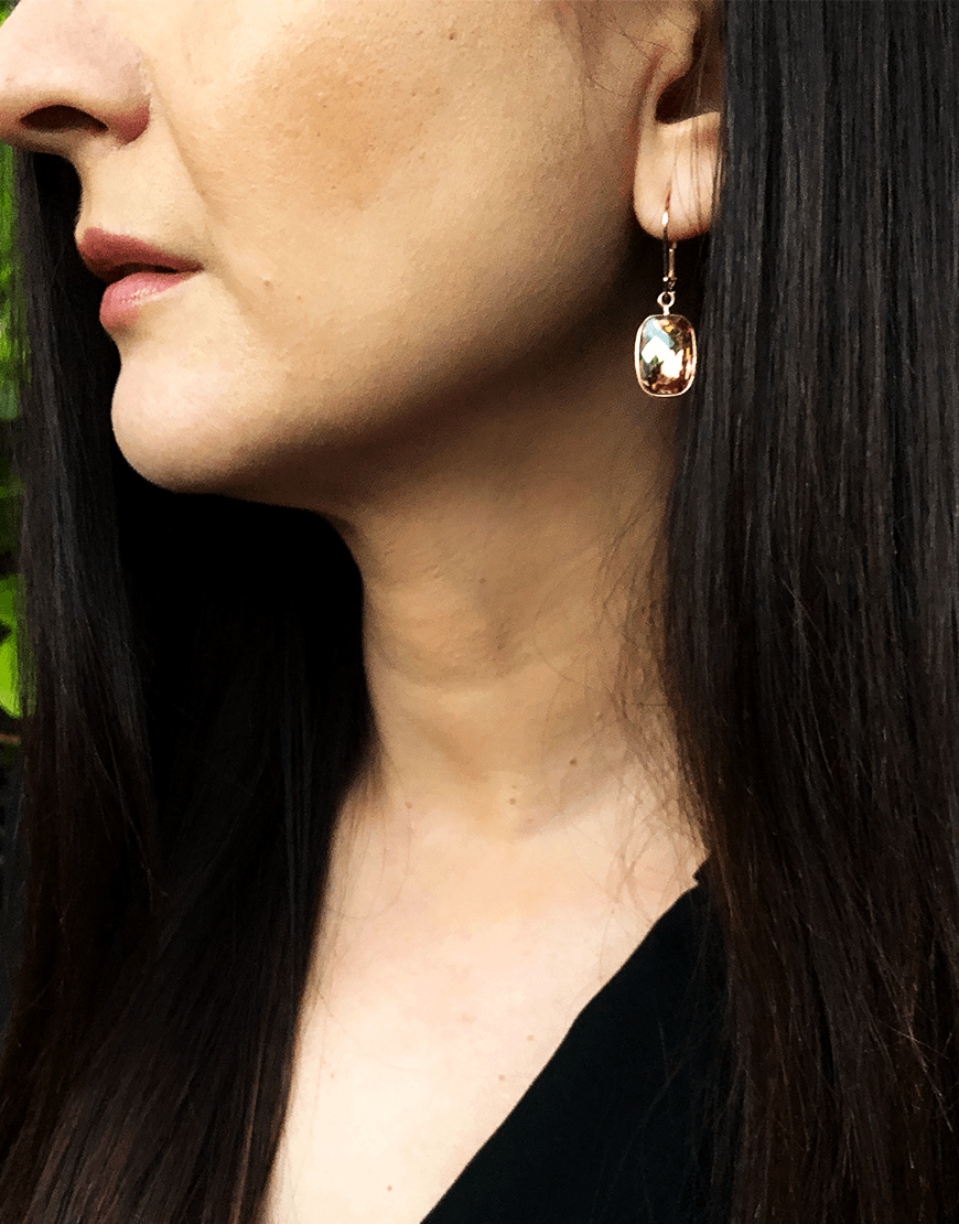 Oflara Champagn Stone Drop Crystal Earrings (Real Look 2)