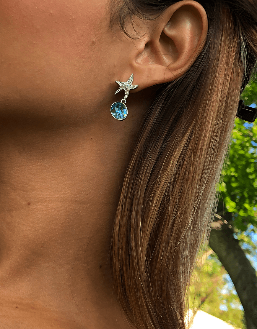 Oflara Oceanblue  Starfish Crystal Dangle Earrings (Real Look 2)