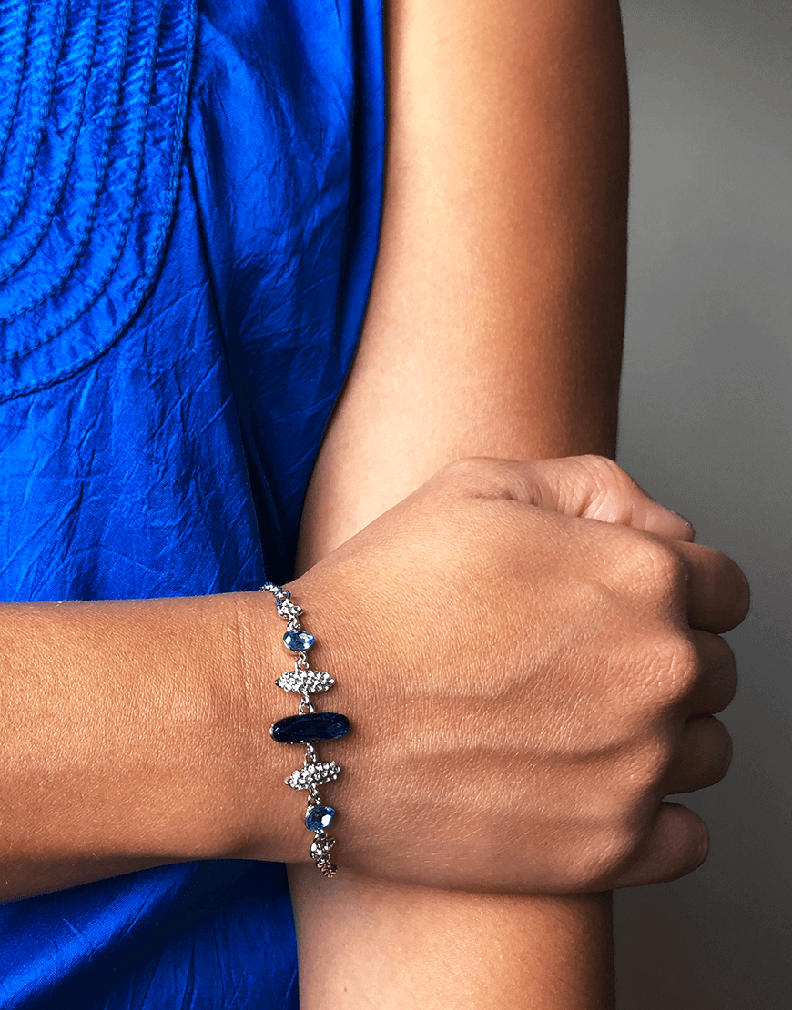 Oflara Round Blue Crystal Bracelet (Real Look)