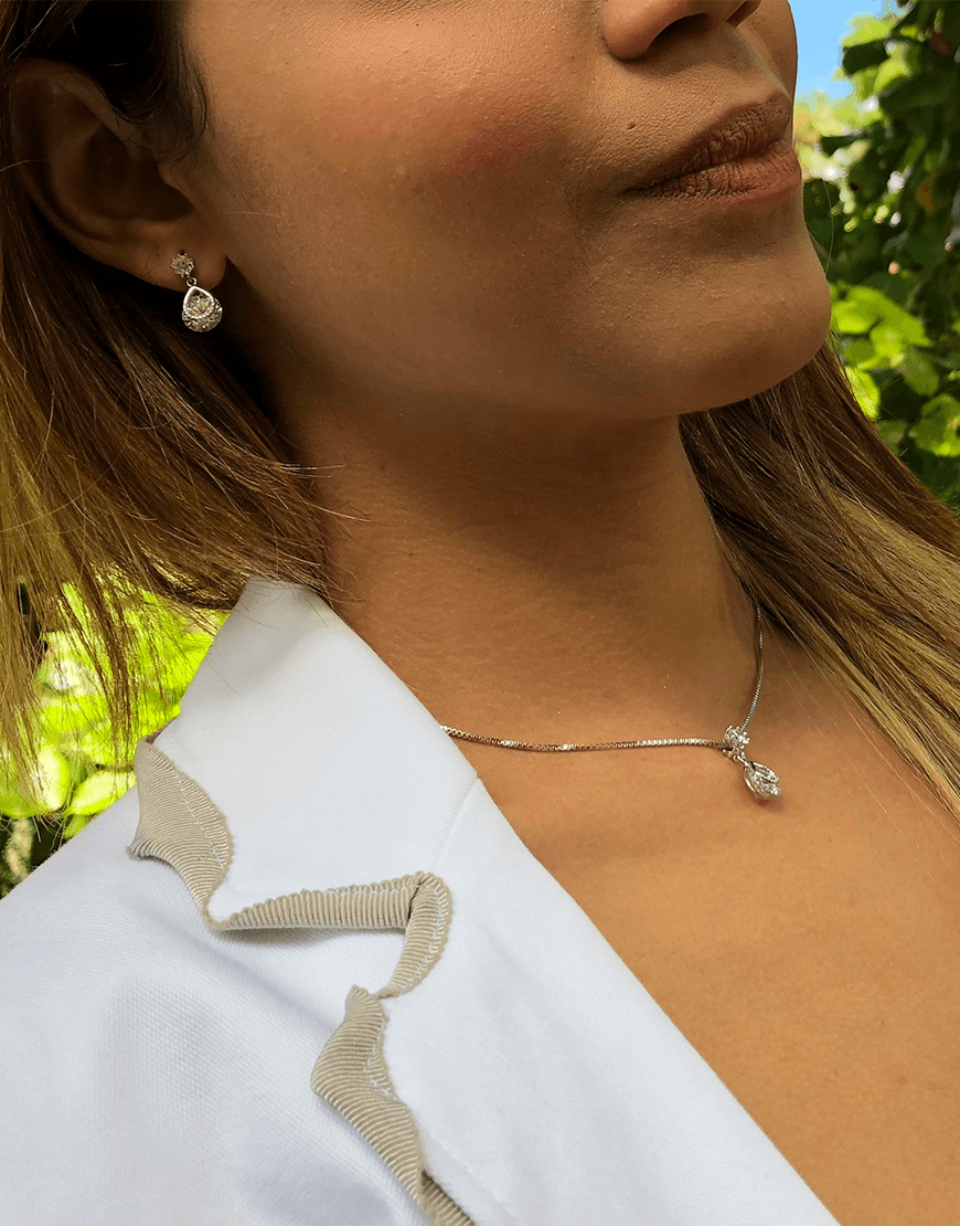 Tear Drop Crystal Necklace and Crystal Earrings Set