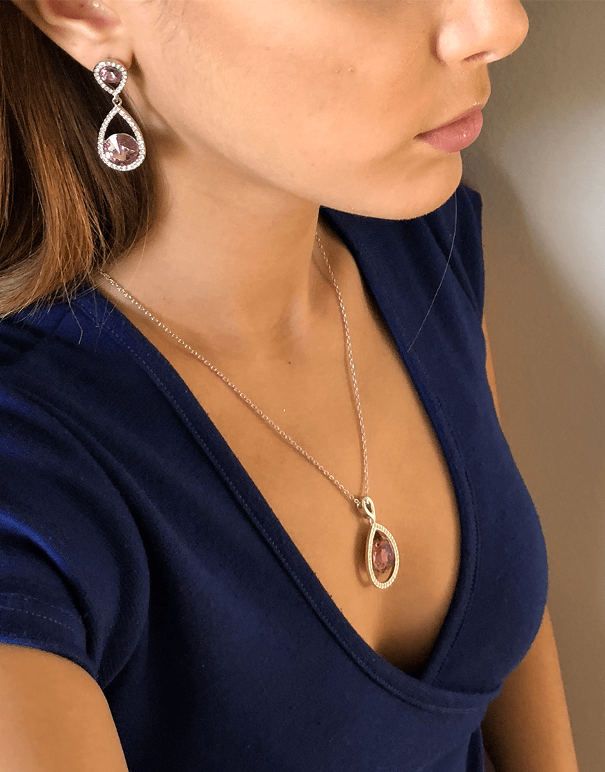 Purple Tear Drop Crystal Jewelry Set