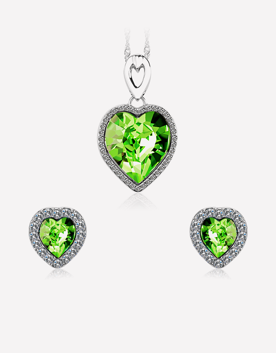 Titatic Heart Shaped Crystal Necklace with Crystal Earrings